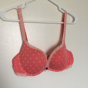 Victoria’s Secret Push-up Coral Polka Dot Bra 36C